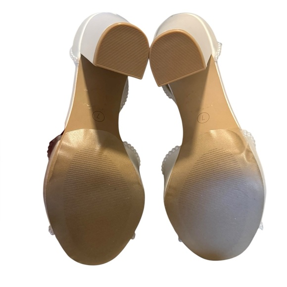 Kailee P. Satin Block Heel Wedding Bridal Sandals with Mini Pearls - Picture 3 of 15